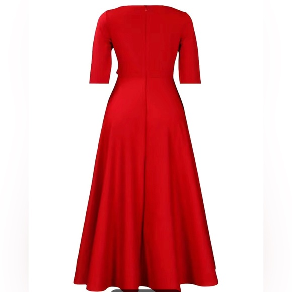 Plus Size Elegant Solid Half Sleeve Round Neck Slight Stretch Dress With Belt - Picture 5 of 5
